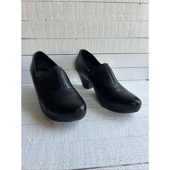 Dansko Women’s Black Leather Wedge Slip-On Comfort Heels Size 40 - Picture 2 of 12